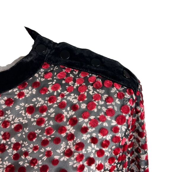 The Kooples Paris Black Semi Sheer Velvet Red Cherry Blossom Blouse - Picture 3 of 10